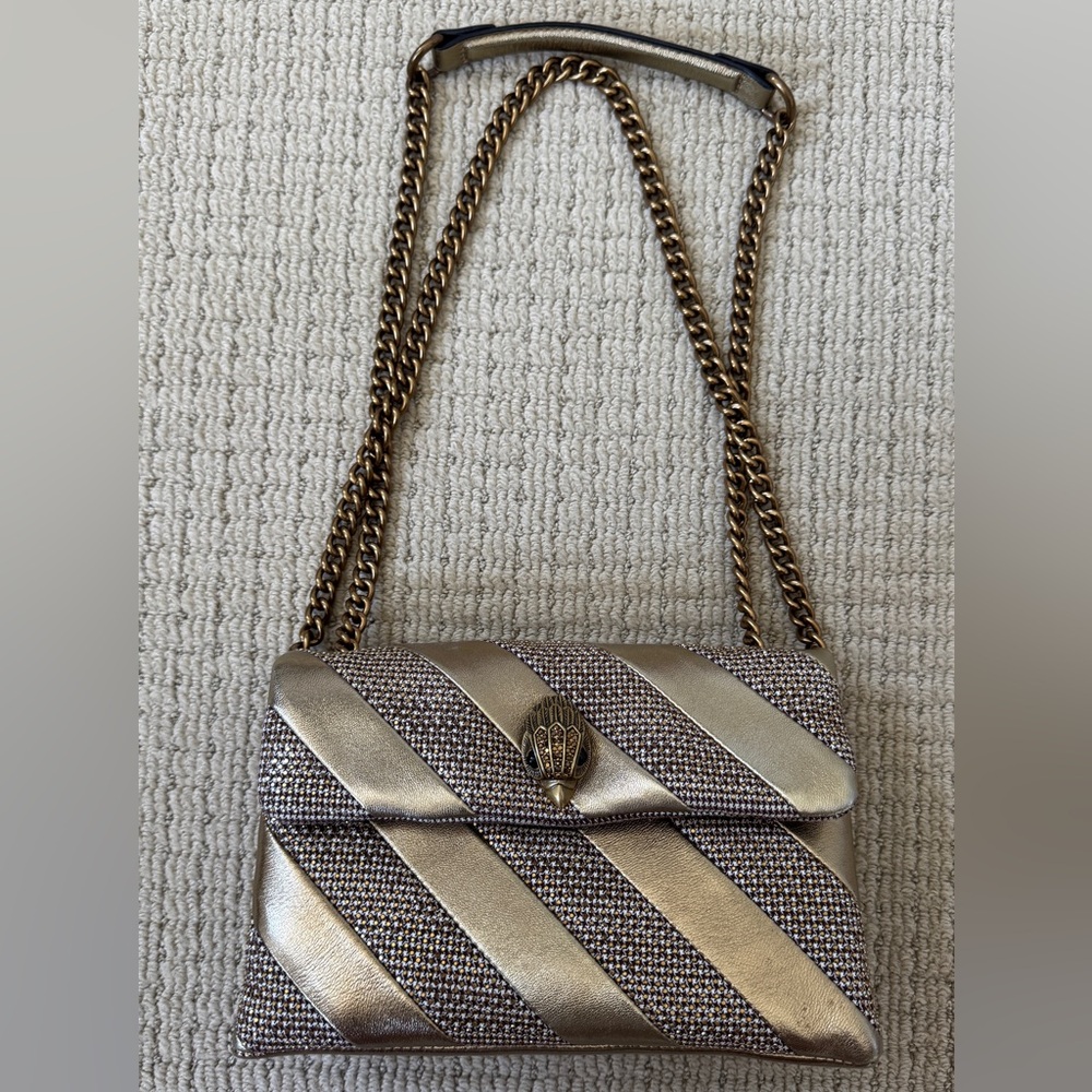 Kurt Geiger Kensington Medium Gold Crossbody Bag with Geometric Design